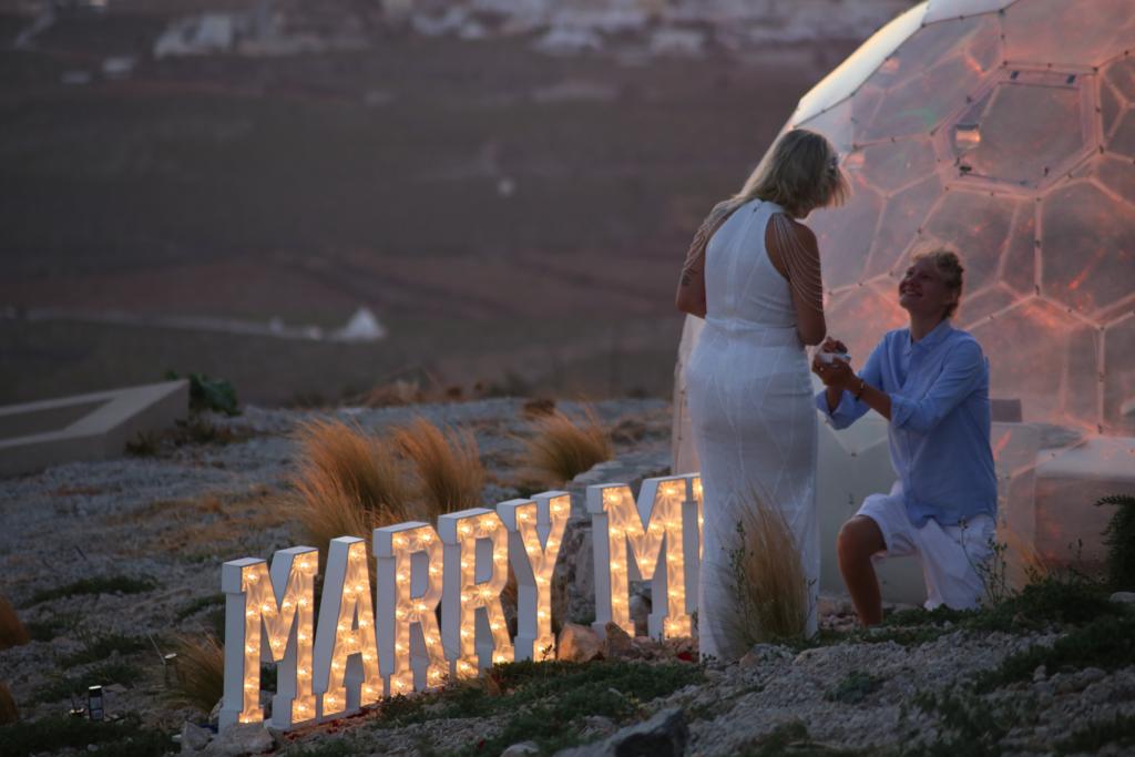 Same sex marriage proposal on the Island of Santorini, Greece